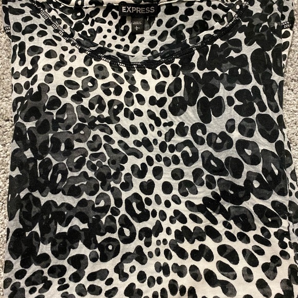 Express Sheer Scoop Neck Top. Animal print. Size Large. - Picture 5 of 12